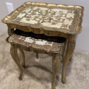 Set Italian Florentine Hollywood Regency Glam Gold Nesting Side Tables Vtg MCM